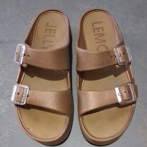 Jelly Lemon Double Buckle Tan Slide Sandals for Women